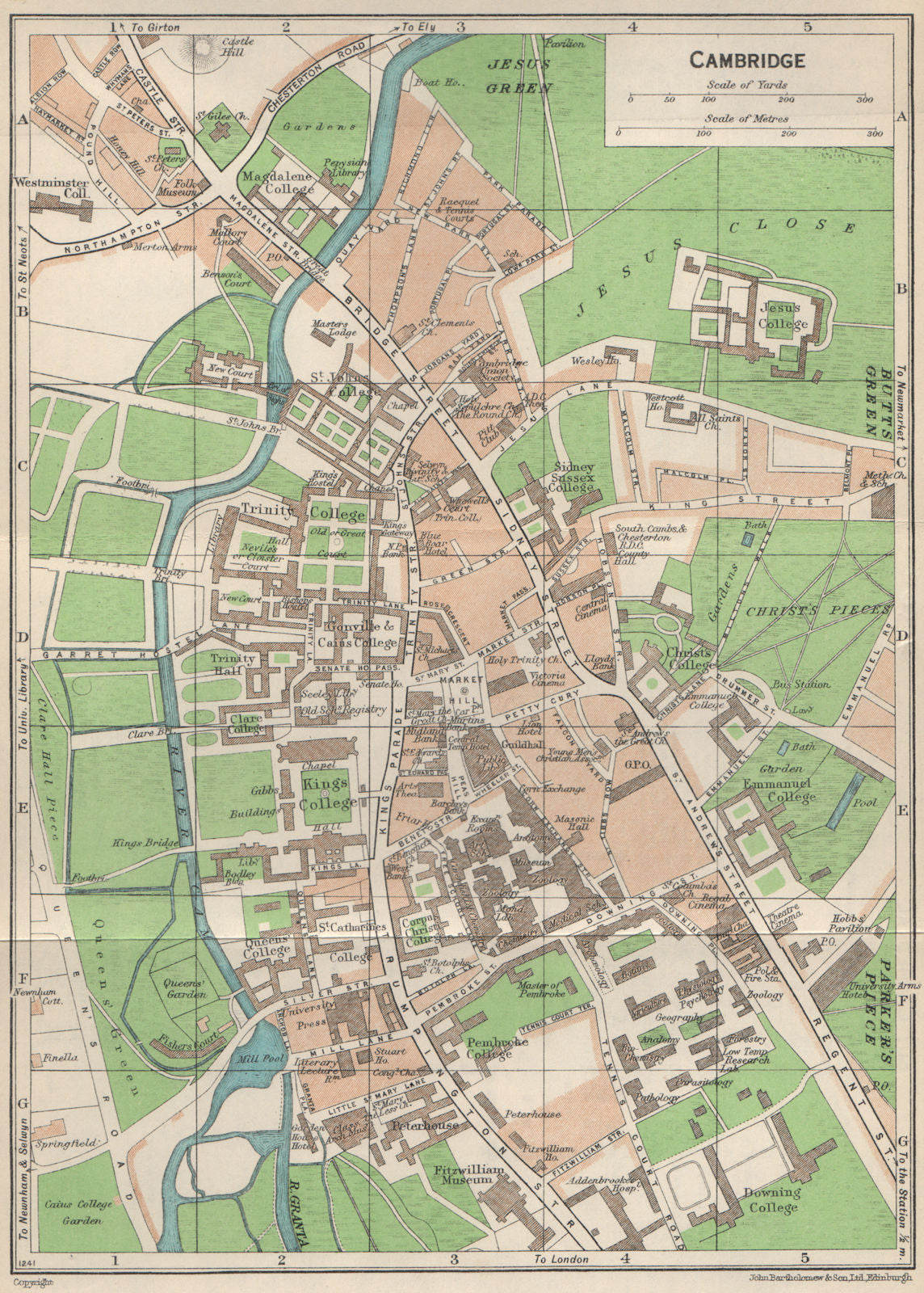 CAMBRIDGE. Vintage town city map plan. Cambridgeshire. Colleges 1957 old